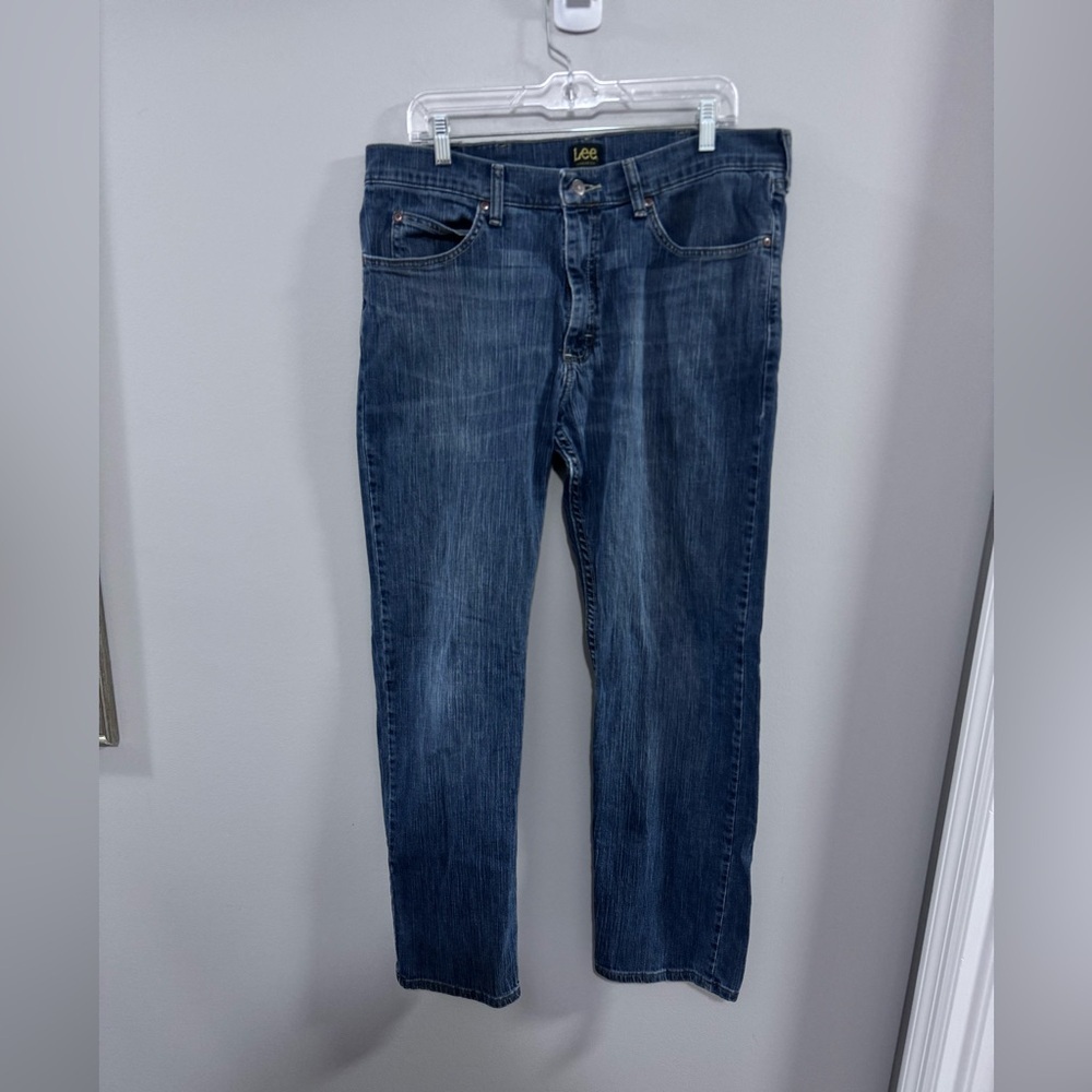Men's Lee Dark Blue Regular Fit Straight Jeans. Size 36x32